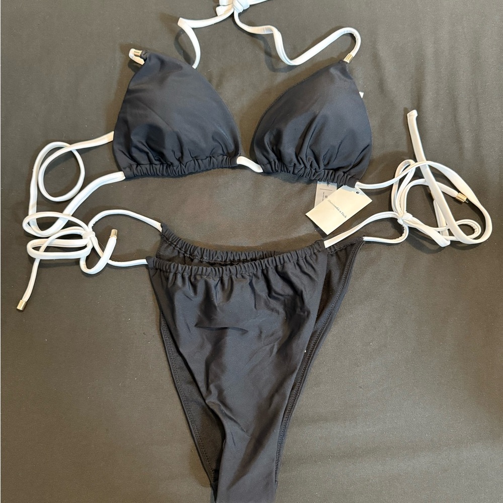 Abercrombie & Fitch Black Bikini with White Straps